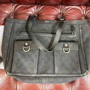 💯 Authentic Gucci black canvas tote bag with matching wallet
